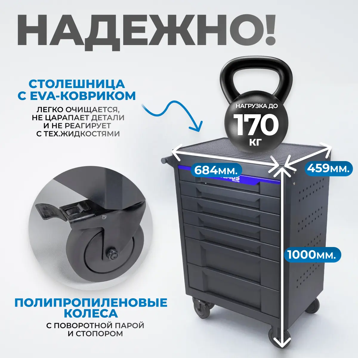 Инструментальная тележка с набором инструментов OPT-717E